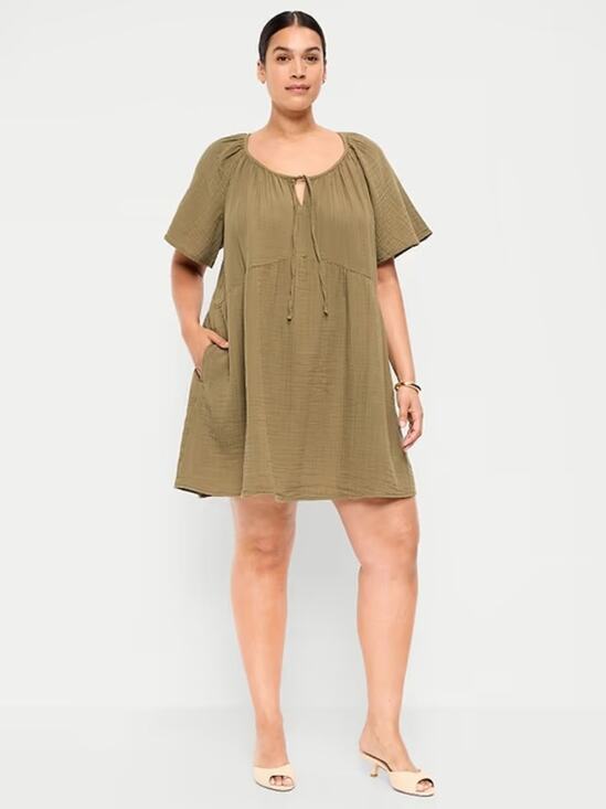 Old Navy Dresses & Skirts - Old Navy Crinkle Gauze Flutter-Sleeve Mini Swing Dress in Kombu Green - Size XXL